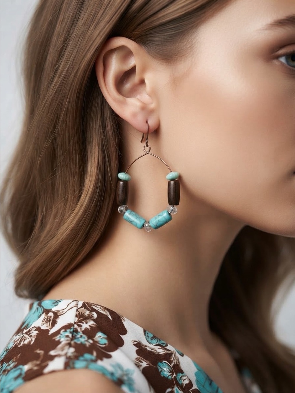 Handmade Boho Turquoise Beaded Hoop Earrings